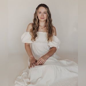 Puff sleeve muslin dress cream